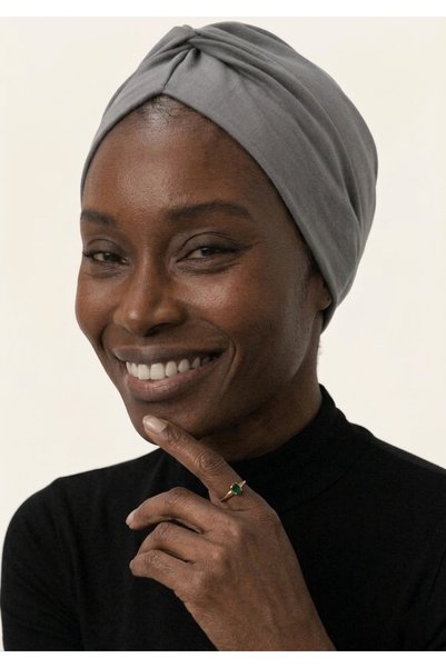 elysianfidan Drawstring Double-Sided Dark Gray Ready-Made Turban Hijab Bonnet