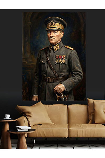 KanvasSepeti Askeri Üniformalı Mareşal Atatürk Portresi Dekoratif Kanvas Tabl...