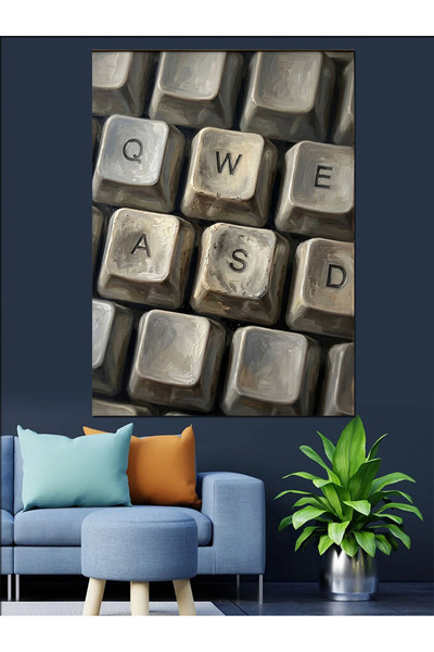 Artmeg Tastaturi de calculator în stil vintage, pânză decorativă în planifică...
