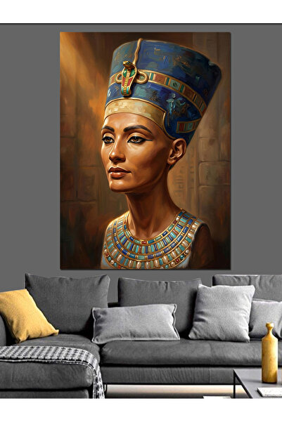 Artmeg Pânză decorativă cu portret a reginei egiptene Nefertiti în aur - Tabl...