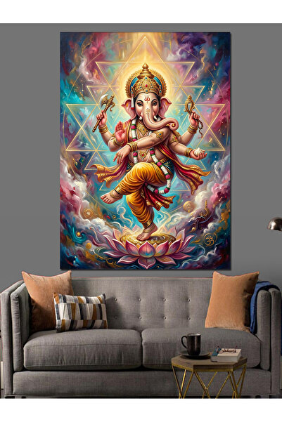 Artmeg Ganesha așezat în lumini colorate - Pânză decorativă - Masă din lemn MDF