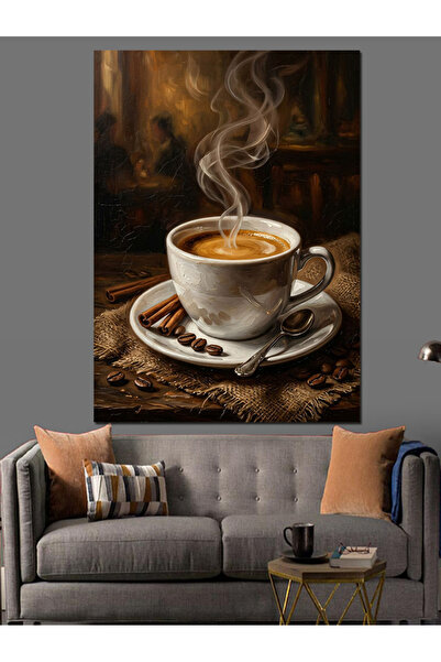 Artmeg Pânză decorativă cu cafea și scorțișoară pe fum - Tablou din lemn MDF