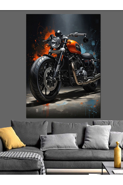 Artmeg Pictură decorativă pe pânză cu motocicletă portocalie și neagră - Pict...