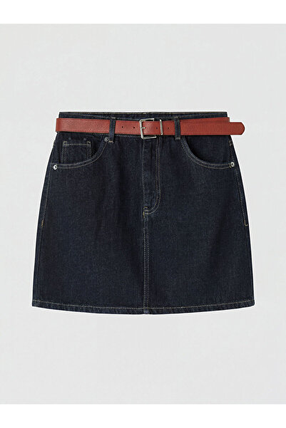 LC Waikiki Lcw Vision Indigo Beli Belted Mini Jean Skirt with Nevavm Differen...