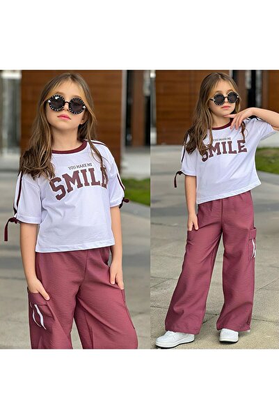 RAPAPA Set pentru fete cu imprimeu Smile, culoare prună-71135MÜ