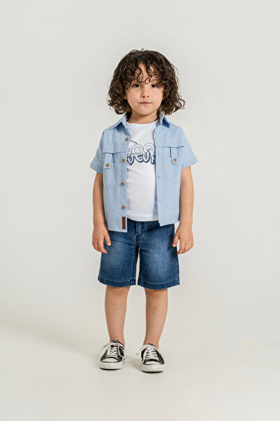 Bontino Σετ σορτς 3 τεμαχίων για αγόρια - Πουκάμισο και τζιν σορτς από 100% β...