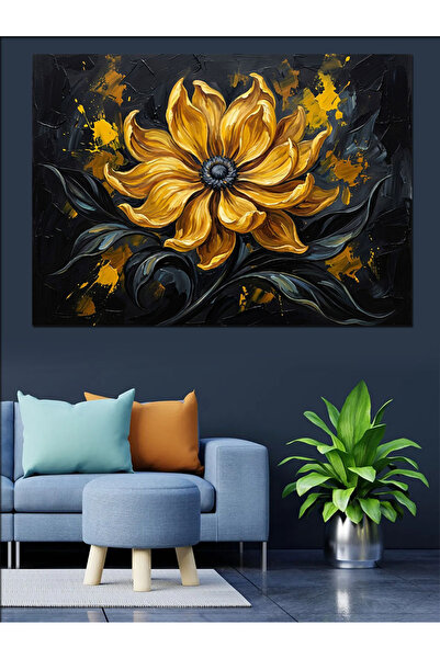 Artmeg Tablou decorativ modern cu flori galbene mari - Tablou din lemn MDF