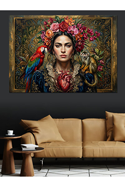 Artmeg Pânză decorativă cu flori colorate și papagal - Tablou din lemn MDF