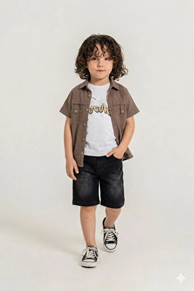 Bontino Σετ σορτς 3 τεμαχίων για αγόρια - Πουκάμισο και τζιν σορτς από 100% β...