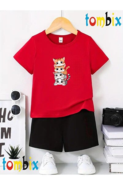 tombix 4Cats Printed T-Shirt Shorts Summer Children's Set
