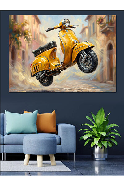 Artmeg Pânză decorativă cu scuter retro galben în stil stradal italian - Tabl...