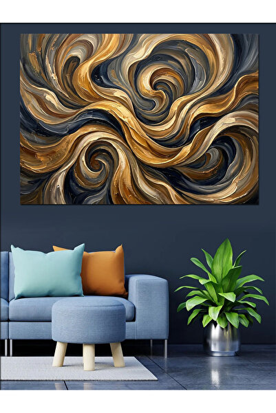 Artmeg Pânză decorativă cu forme de valuri abstracte galben auriu - Tablou di...