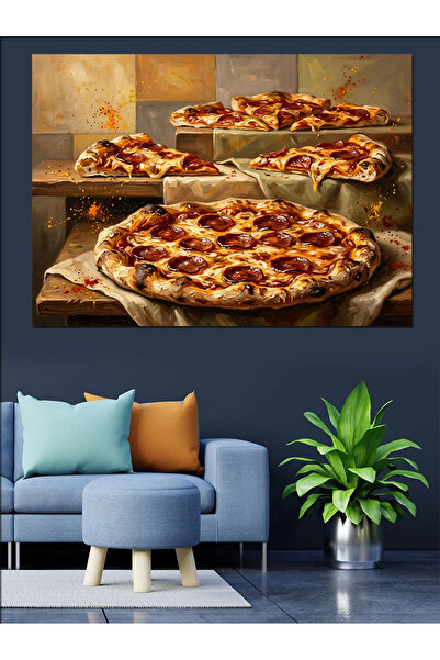 Artmeg Tablou cu pizza feliate într-un tavă, pânză decorativă - Tablou din le...