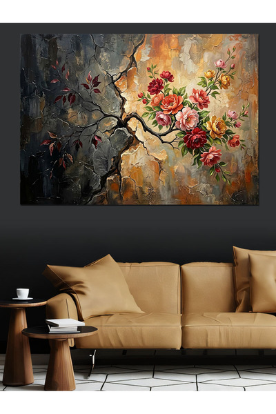 Artmeg Pânză decorativă cu ramură florală care iasă dintr-o perete în ruptură...