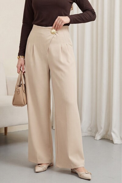 HİJABAYA Φαρδύ παντελόνι από κρεπ με φερμουάρ στο πλάι, καρφίτσα και λεπτομέρ...