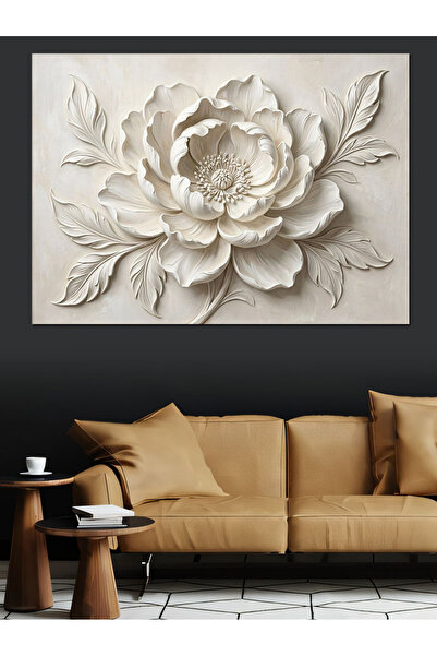 Artmeg Pânză decorativă cu relief de flori mari de trandafir alb - Tablou din...
