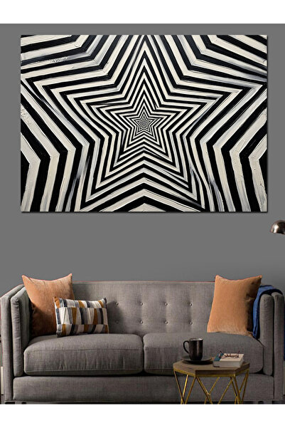 Artmeg Black and White Geometric Star Illusion Decorative Canvas - Mdf Wood P...