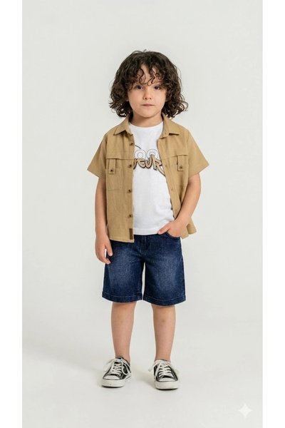 Bontino Σετ σορτς 3 τεμαχίων για αγόρια - Πουκάμισο και τζιν σορτς από 100% β...