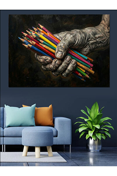 Artmeg Artist cu creioane colorate în mână, pânză decorativă - Masă din lemn MDF