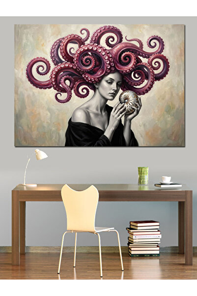 Artmeg Portret suprarealist de femeie cu păr de caracatiță, pânză decorativă ...