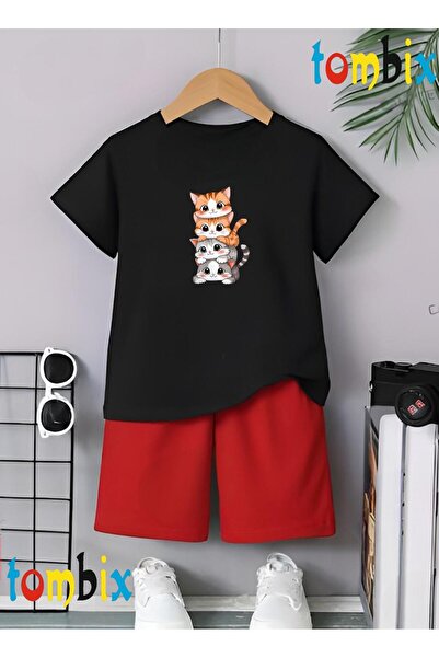 tombix 4Cats Printed T-Shirt Shorts Summer Children's Set