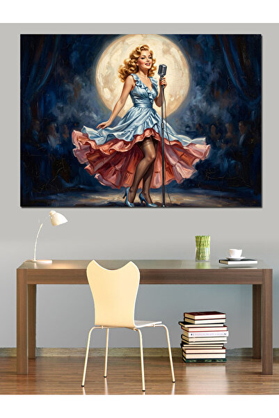 Artmeg Woman Singing in the Spotlight Decorative Canvas - Mdf Wood Painting