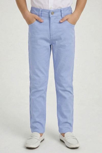 nacar çarşı Παιδικό αγορίστικο λινό παντελόνι σε μπλε χρώμα με ζώνη στη μέση,...