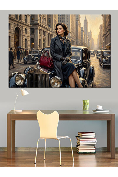 Artmeg Mașină clasică și pânză decorativă elegantă pentru femei - Tablou din ...