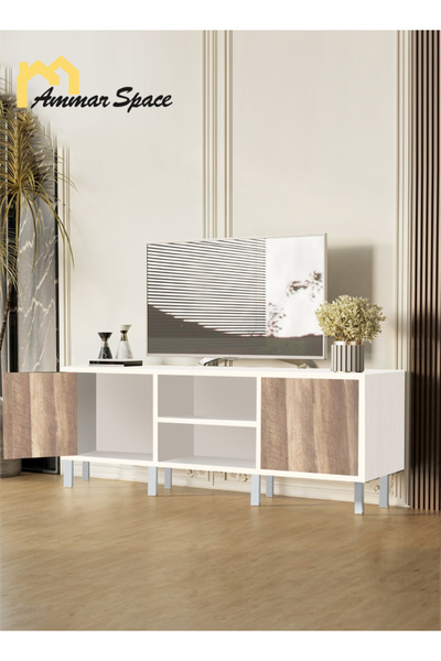 Ammar Space Modern Storage Console Table with 2 Doors and Open Shelves, Wood ...
