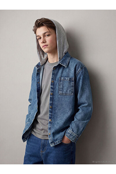 LC Waikiki YK PLUS LCW Παιδικό τζιν πουκάμισο με κουκούλα για αγόρια