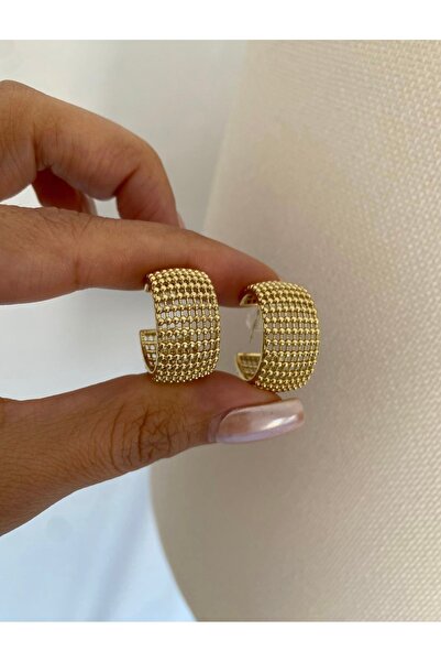 Bade Jewelry Fd Gold Basic Mini Top Detailed Knitted Model Anti-Tarnish Hoop ...