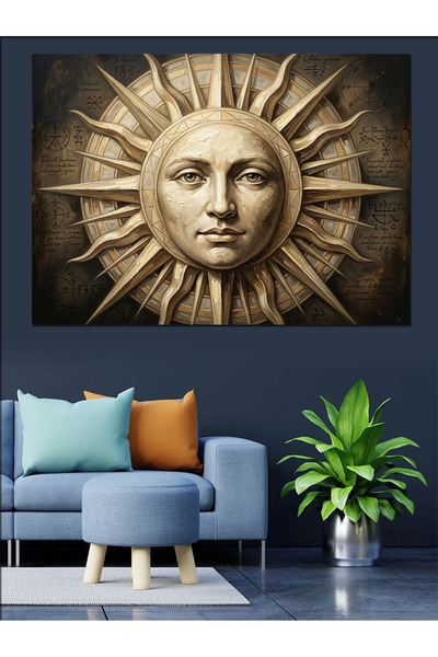 Artmeg Pânză decorativă cu artă murală antică cu chip de soare - Tablou din l...