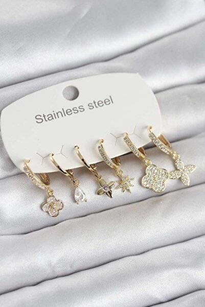 Inure Jewelry مجموعة من 6 أقراط نسائية من الفولاذ 316L باللون الذهبي طراز يون...