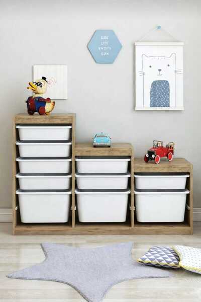 DEKOZUM KİDS 10 Sepetli Gülücüklü Oyuncak Dolabı Oyuncak Organizer Oyuncak Bo...