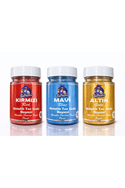 By Paster 3’lü Set Yenilebilir Metalik Toz Gıda Boyası 10 Gr (Kırmızı, Mavi, ...