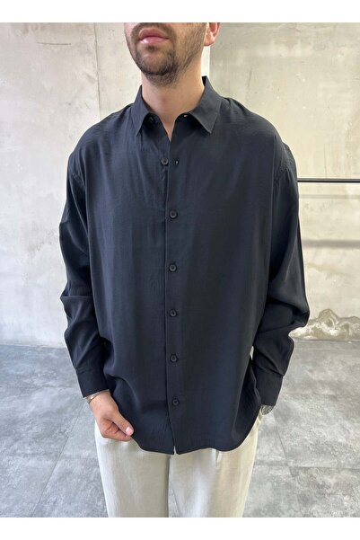 DIFRANSEL JEANS Tencel Washable Oversized Flowy Black Shirt
