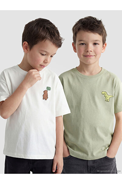 LC Waikiki Original Oval Collar Boys' T-Shirt 2-Pack