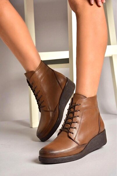 Fox Shoes N555093503 Γυναικείες μπότες από γνήσιο δέρμα Tan Comfort Orthopedi...