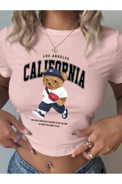 ZAVIXO ΓΥΝΑΙΚΕΙΟ Μπλουζάκι με στάμπα California Bear, 100% Βαμβάκι