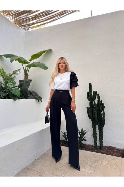 GAMZE ALPTEKİN Σετ δύο τεμαχίων με παντελόνι παλάτσο υψηλής ποιότητας και μπλ...