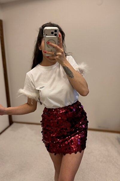 MoyStore Sequin Mini Burgundy Skirt