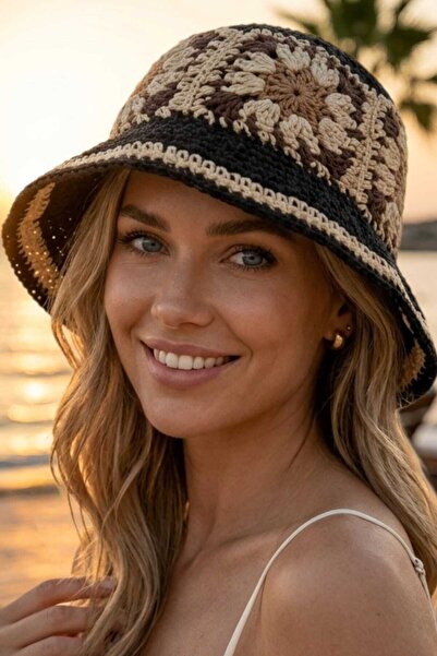Mood Agenda Γυναικείο ψάθινο καπέλο με μποέμ μοτίβο, πλεκτό καλοκαιρινό καπέλ...