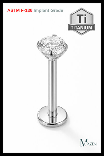 G23 Titanium Single Stone Labret Piercing | Tragus Helix | Screw Flat Back | Sensitive Skin Compatible