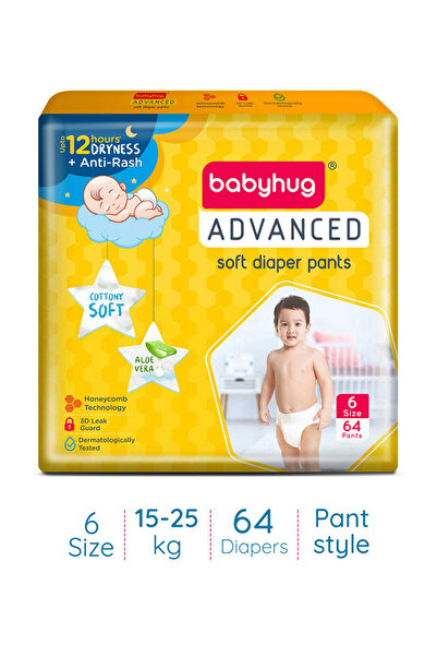 Babyhug Advanced Pant Style Diapers with Aloe Vera, Size 6 - 64 Pieces