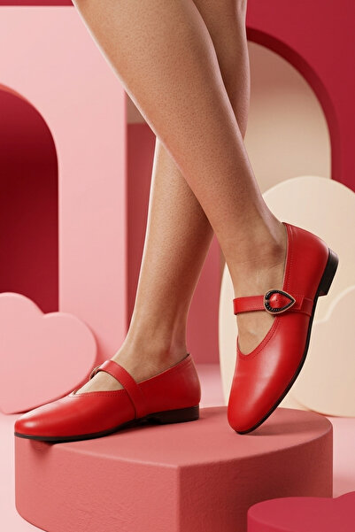 GRADA Κόκκινα γυναικεία παπούτσια μπαλαρίνας από γνήσιο δέρμα, με λουράκια, α...