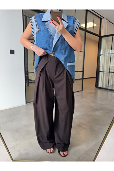 BB Bensu Buyruk Πλισέ χαλαρό παντελόνι καφέ