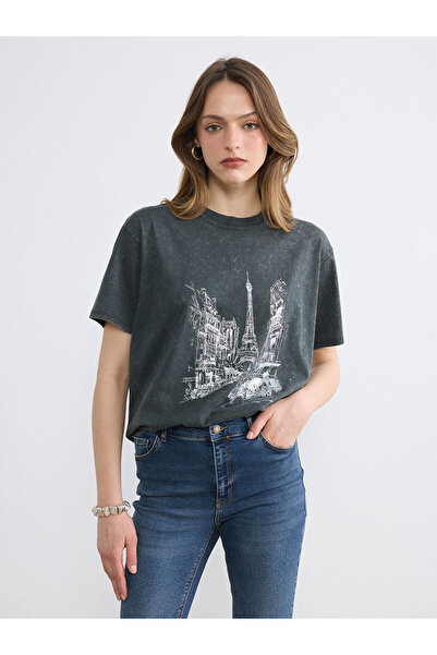 LC Waikiki Peak New Season Paris Printed 100% Cotton Women's T-Shirt