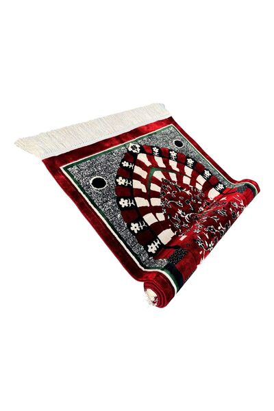 KAWSAR Islamic Prayer Mat – Floral Persian Style Velvet with Fringe, Soft Musallah Rug (Red, 80x120 cm)