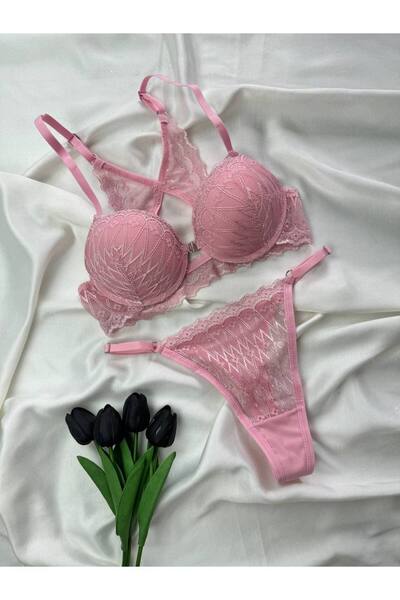 ROZENİN LINGERIE Kelebek Push-up Balenli Dantelli Günlük Sütyen Tanga Takım
