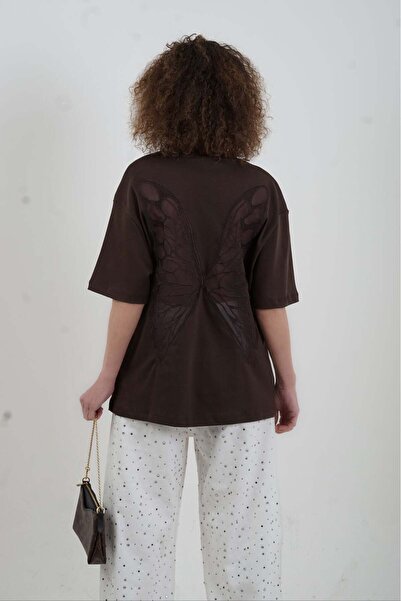 Zelish My Sister Tricou maro cu broderie fluture la spate